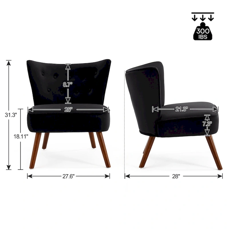 Tufted Velvet Accent Chair Upholstered Living Room Side Chair - 27.6 W x 28 D x 31.3 H