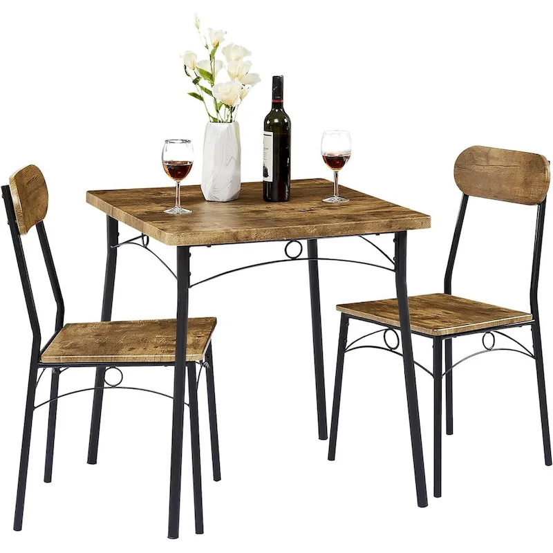VECELO Dining Table Set, Kitchen Table with 2/4 Chairs, Metal and Wood Rectangular 3/5-Piece Dining Set
