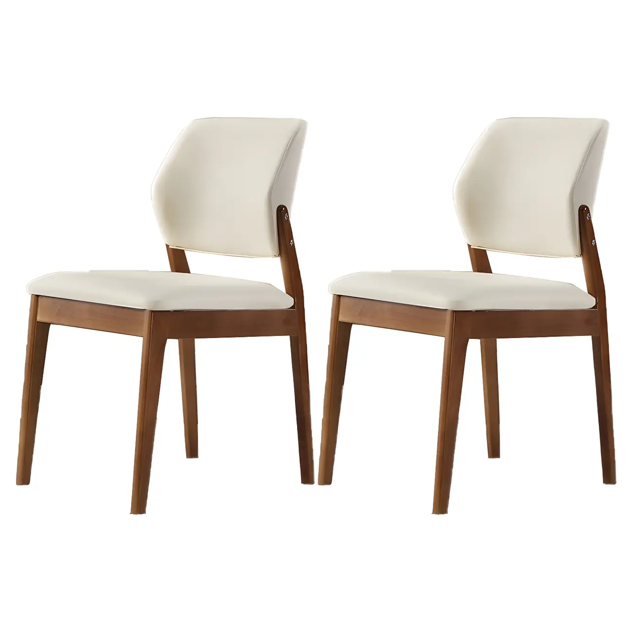 Modern Wood Faux Leather Beige Low Back Dining Chair