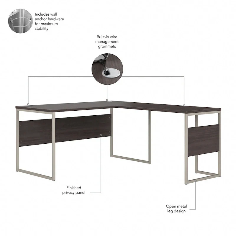 60W x 30D L-Shaped Table Desk with Metal Legs