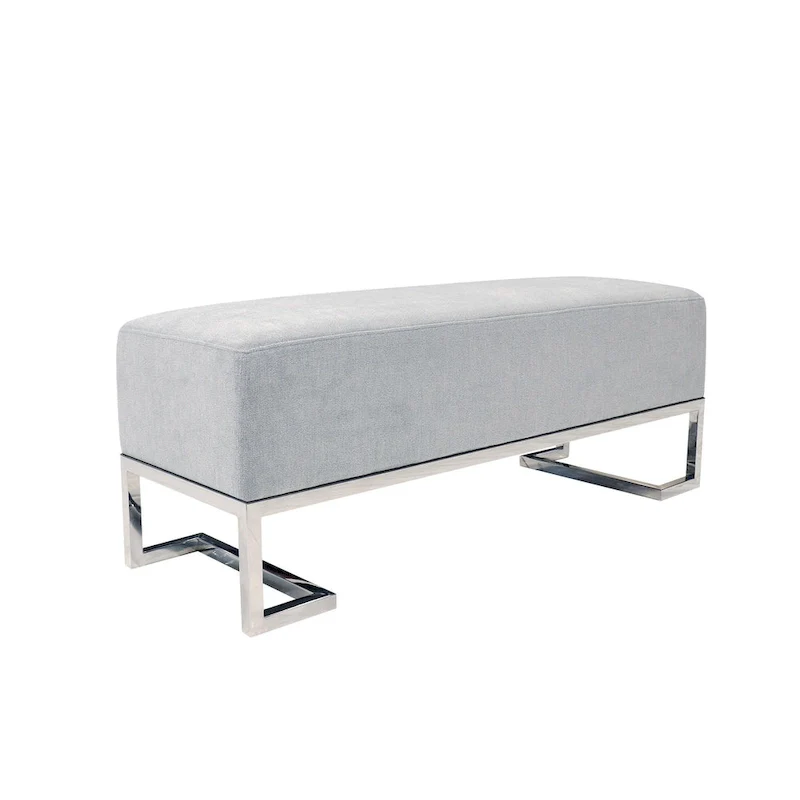 Pasargad Home Luxe Upholstered Stainless Steel Bench - W48xD16.5xH17.6