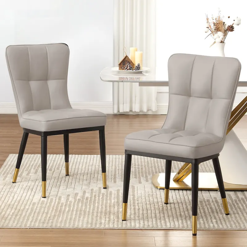 Faux Leather Upholstered Dining Chairs Set of 4 with Checked Pattern