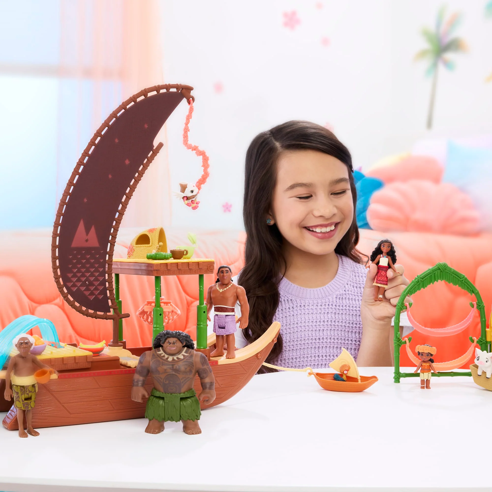 Disney Moana 2 Moana's Canoe Crew Playset With 5 Small Dolls & 3 Accessories, inspired By The Movie