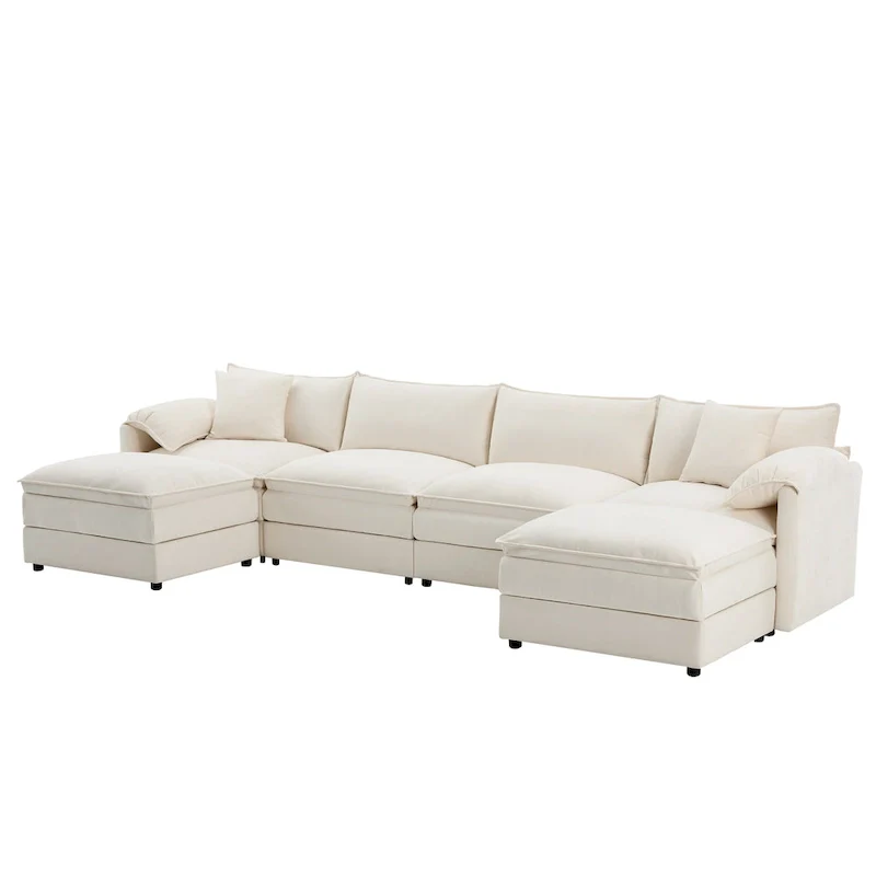 136 U-Shaped Chenille Cloud Sectional Sofa with Dual Ottomans