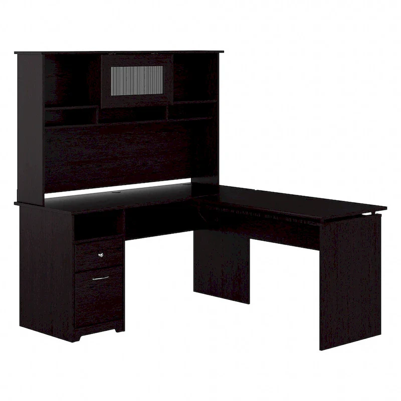 60W 3-position L-shaped Sit to Stand Desk with Hutch by