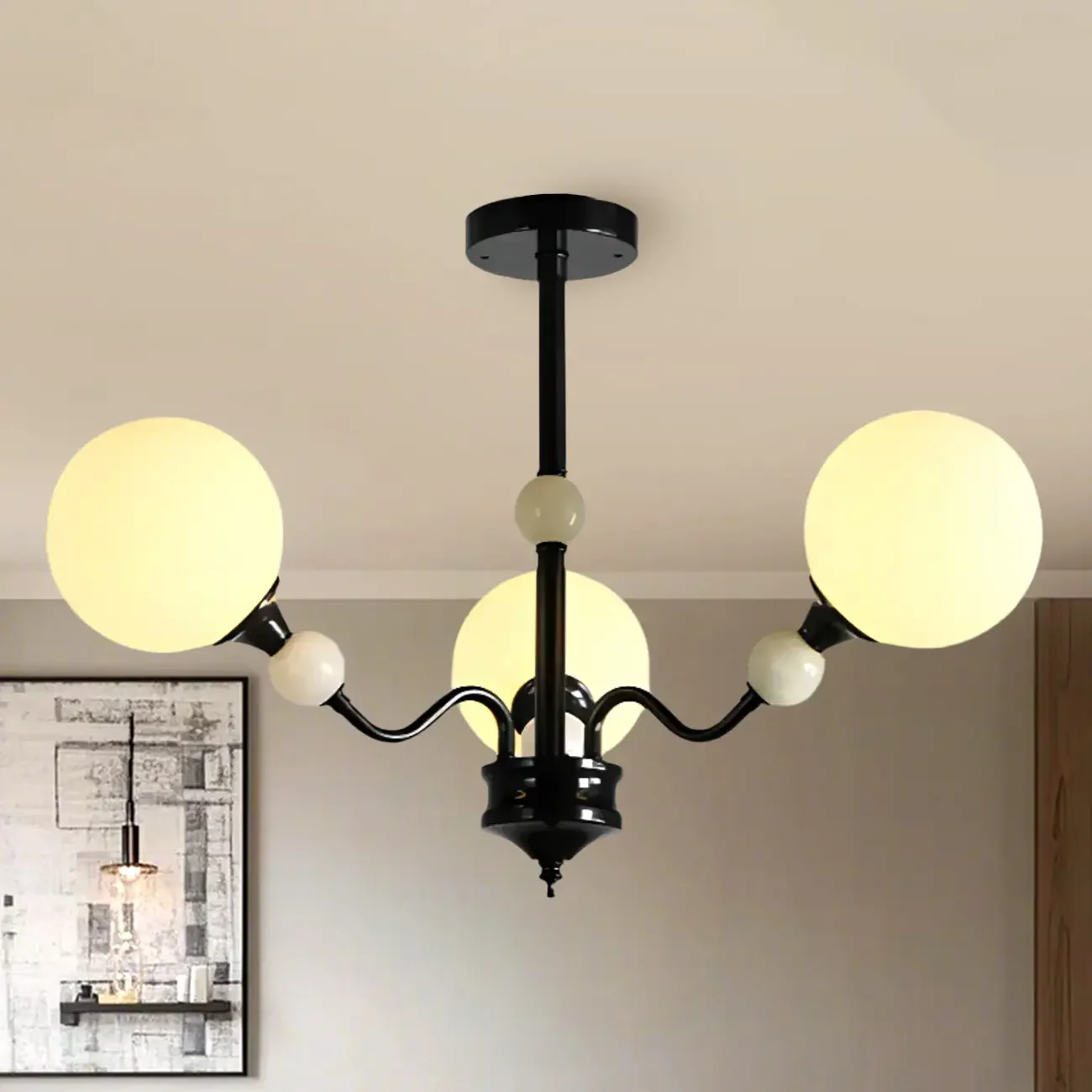 Modern White Globe Glass Chandelier for Living Room Decor