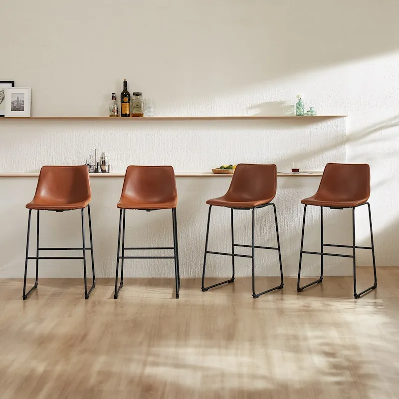 Counter Height Bar Stools Set of 2 with Faux Leather Seat