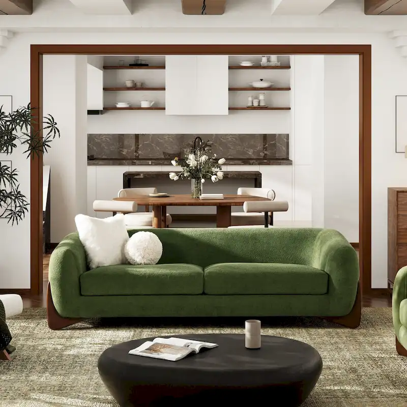 90.5 Boucle Upholstered Sofa with Wood Legs
