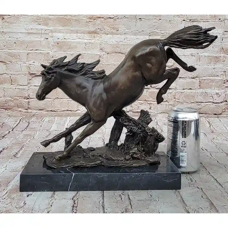 Jumping Racing Wild Imitative Horse Stallion Bronze Sculpture Statue Signed Original Art