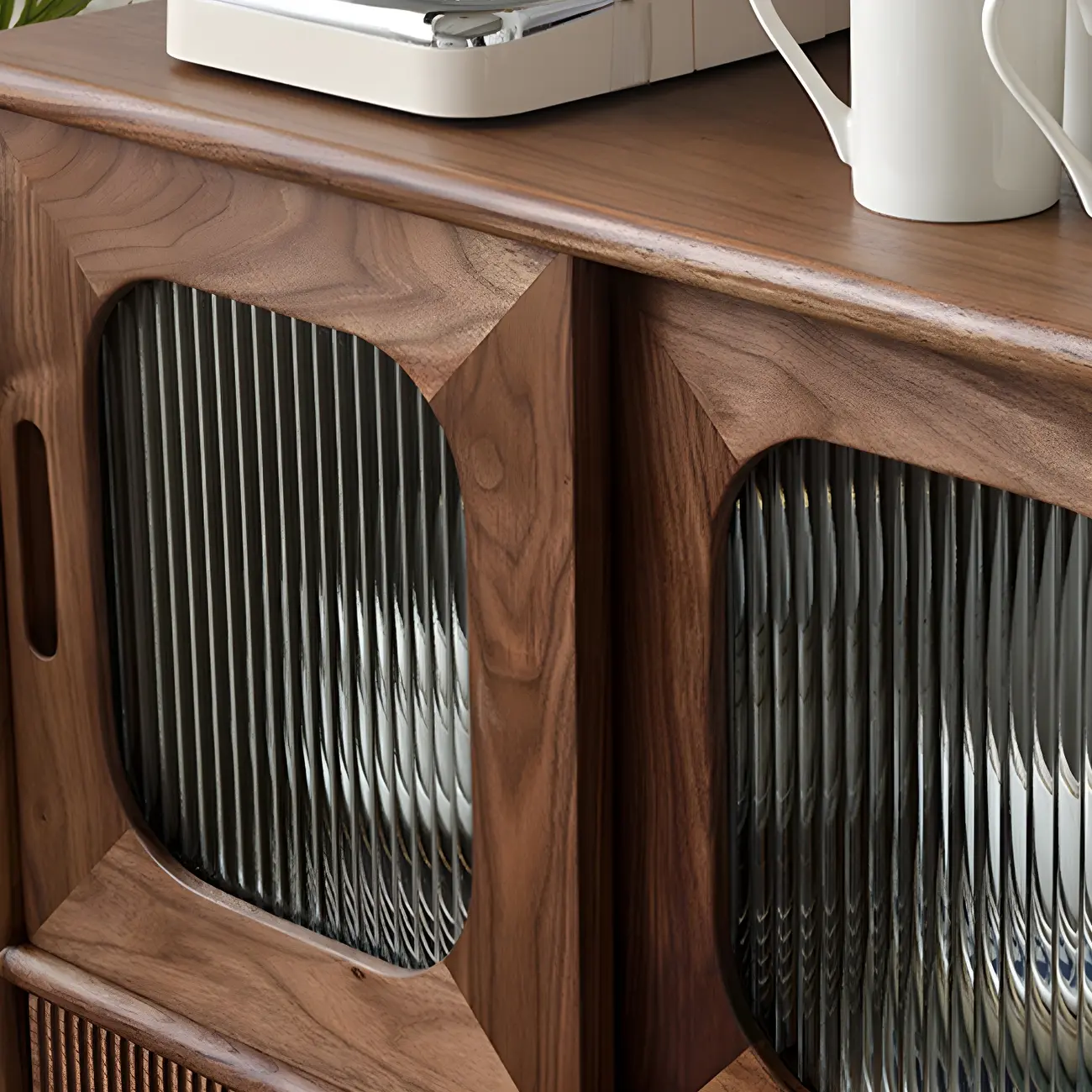 Walnut Wood Bottom Drawer Adjustable China Cabinet