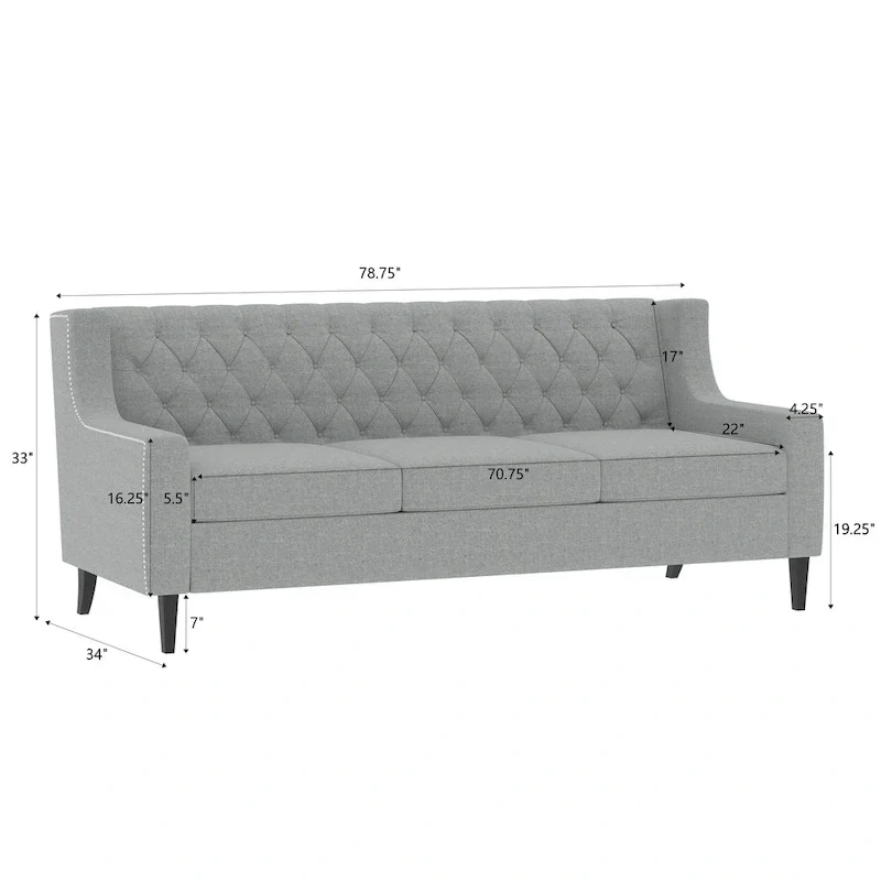 Naro Mid-Century Modern Fabric 3-Seater Sofa with Tufted Backrest by Christopher Knight Home