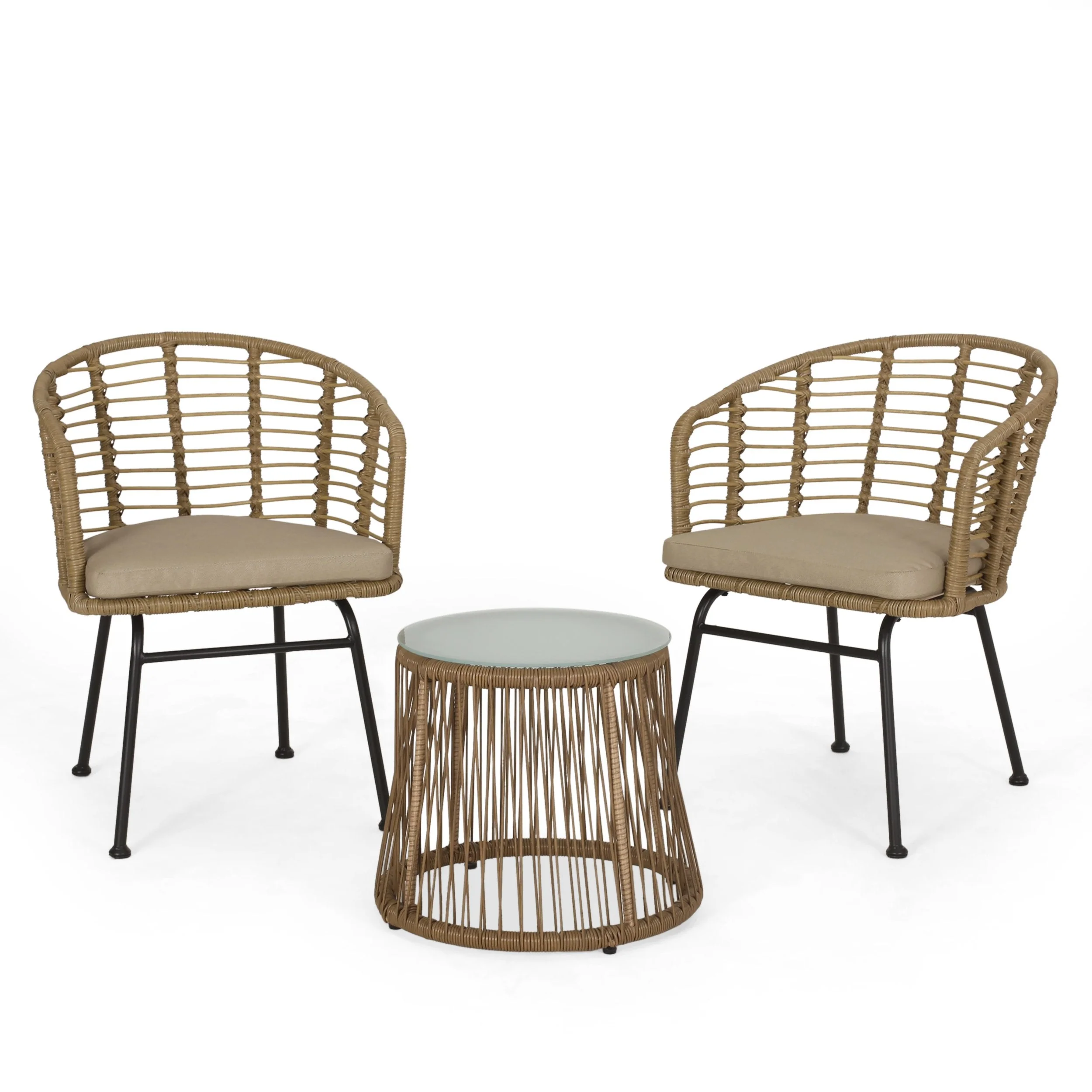 Outdoor Wicker 2 Seater Chat Set, Light Brown and Beige - NH899413