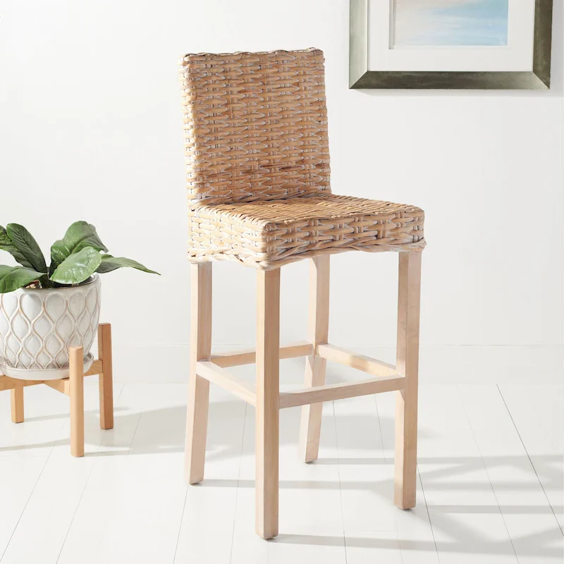 SAFAVIEH Yuna Rattan 30-inch Bar Stool - 20.1 W x 18.5 L x 43.3 H - 20Wx19Dx43H