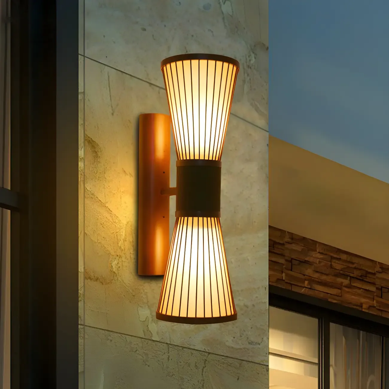 Brown Bamboo LED 23.5 Outdoor Wall Sconce in 2-Light