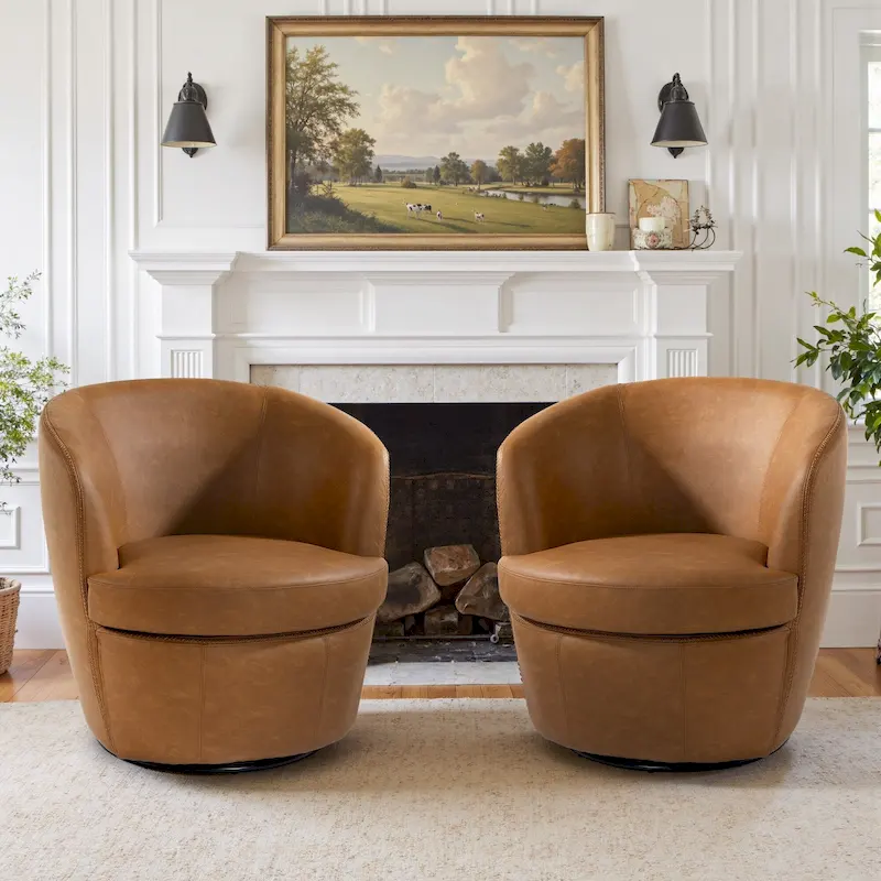 Modern Swivel Leather Accent Chair Upholstered Barrel Chair