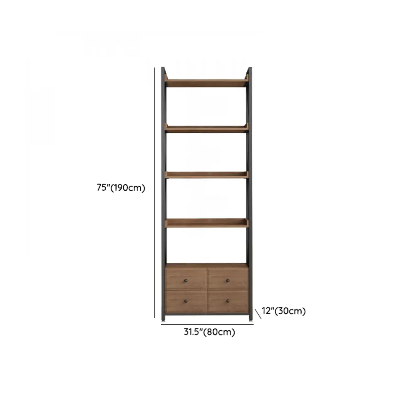 Rustic Brown Metal 6-shelf Open Bookcase with Cabinet