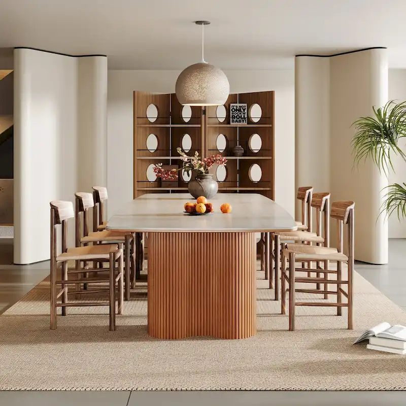 78.7 Rectangle Dining Table, Luxury Sintered Stone Kitchen Table with Solid Wood Legs