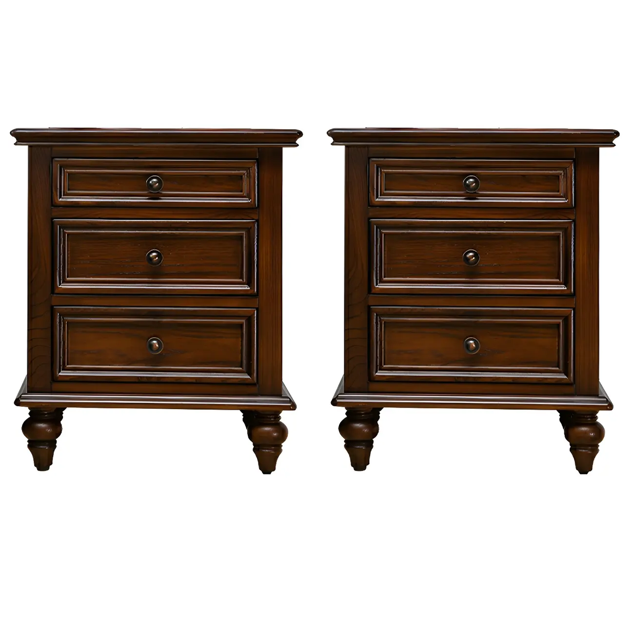 Compact Dark Walnut 3-Drawer Wood Nightstand