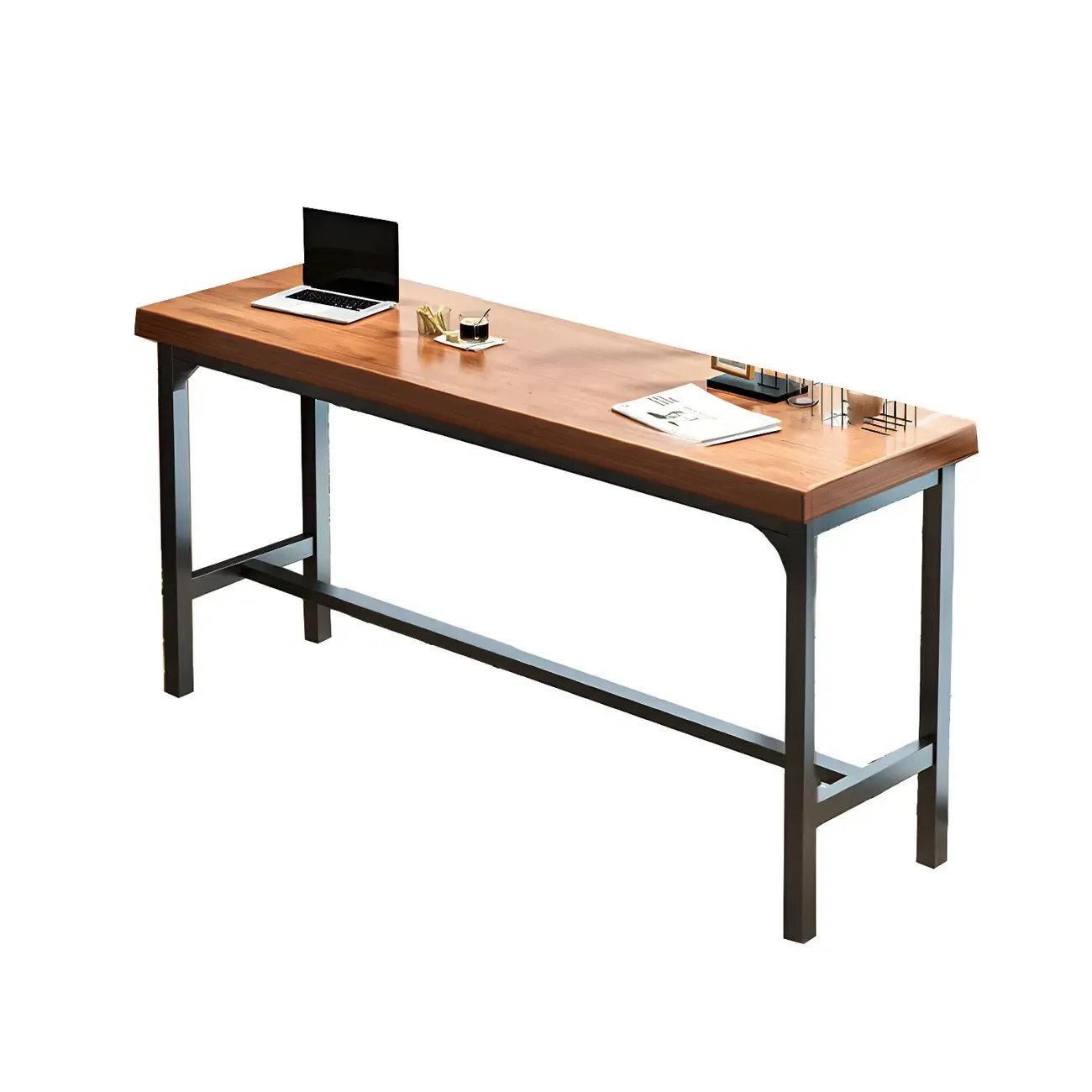 Modern Faux Wood Bar Table Set with Backless Stools