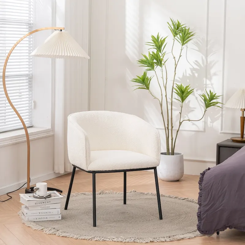 Set of 1 Boucle Upholstered Accent Barrel Armchair