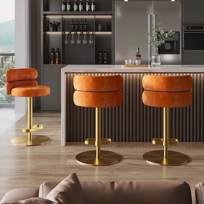 Velvet Counter Bar stool with Height Adjustable and Swivel