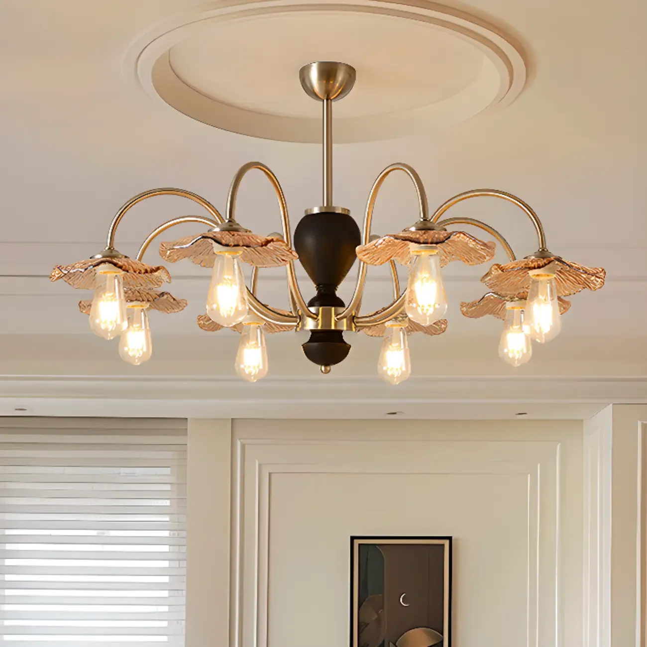 Geometric Large Downrods Chandelier for Dining Room in 6/8 Light