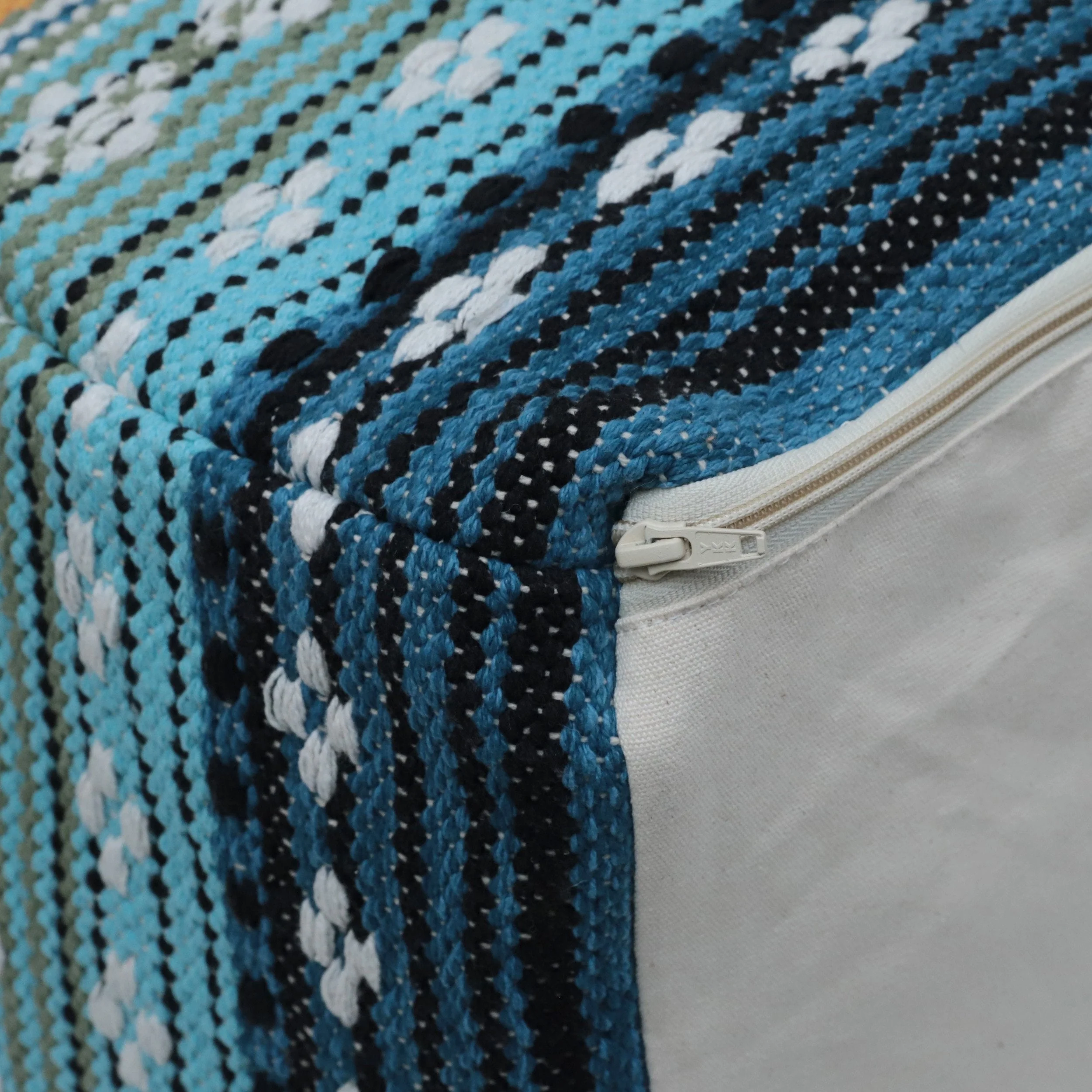 Boho Handcrafted Peruvian Print Cube Pouf - NH615413