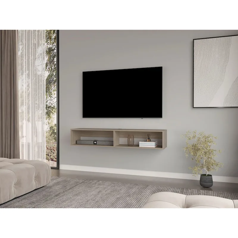 Modern TV Console Wall Mounted 59  Floating Media Stand with Shelves and Cable Management - 10.4H x 59.1W x 12.6D