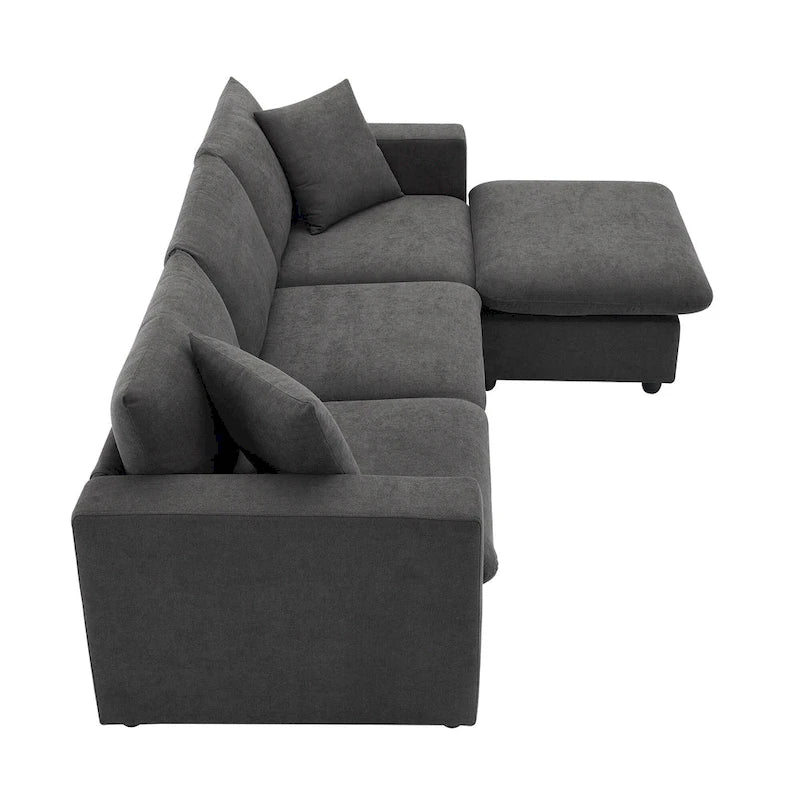 4-Seat Polyester L-Shaped Sectional Sofa with Convertible Ottoman