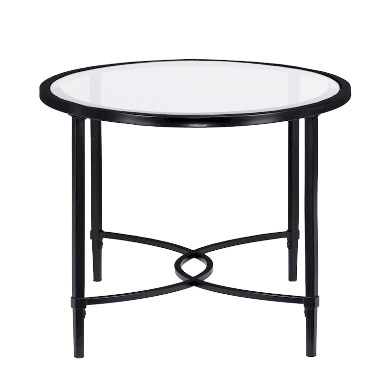 HomeRoots 45 Clear and Black Glass and Metal Oval Coffee Table - 19 H x 45 W x 25 D