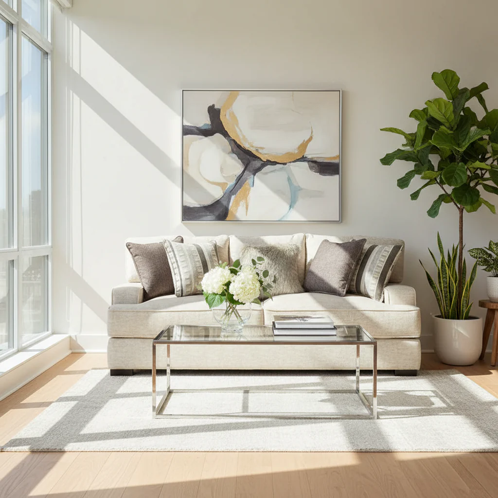 Contemporary Track Arms Sofa with Loose Back Pillows and Wooden Legs