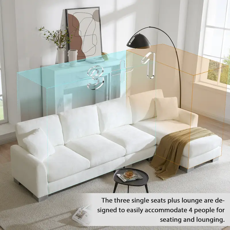 119  Chenille L-Shaped Sectional Sofa with Chaise Lounge and 2 Pillows