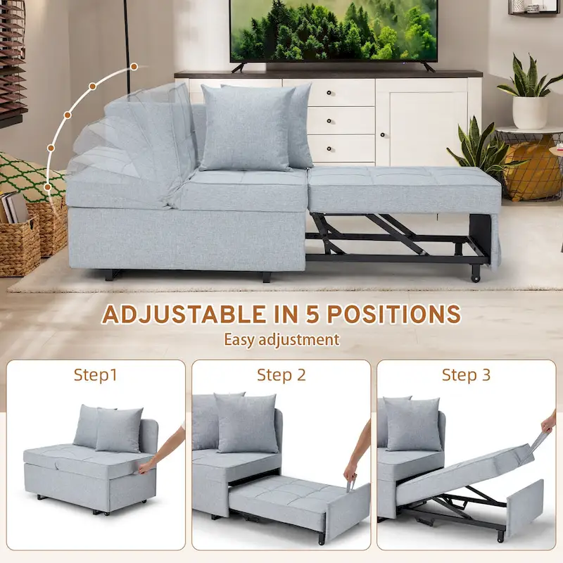EROMMY Sleeper Sofa Chair Bed , Adjustable Backrest Pull Out Sofa Bed with Faux Linen Sofa Fabric