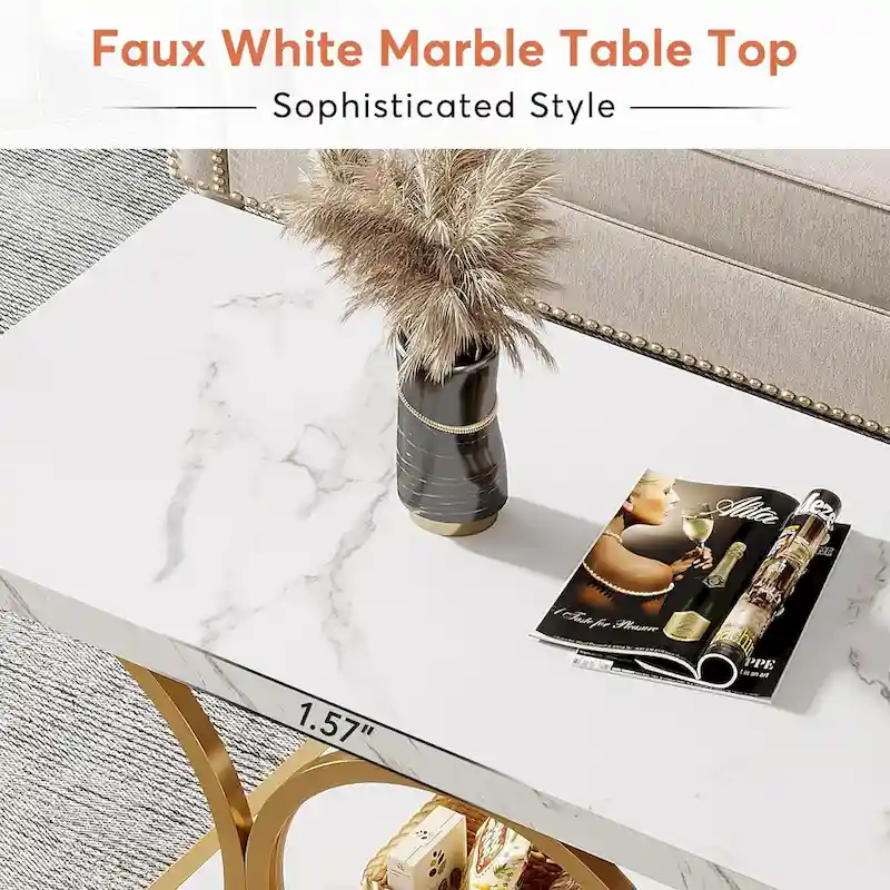47.24-inch Rectangle Coffee Table, 2-Tier Modern Faux Marble Coffee Tables