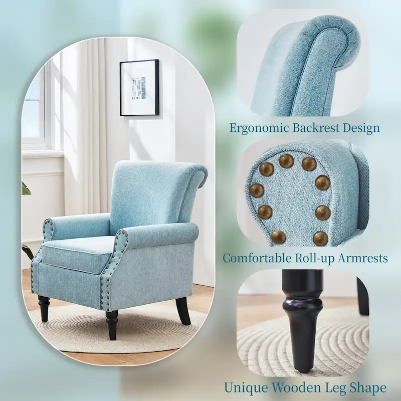 Mid-Century Modern Upholstered Accent chair with Solid Wood Legs