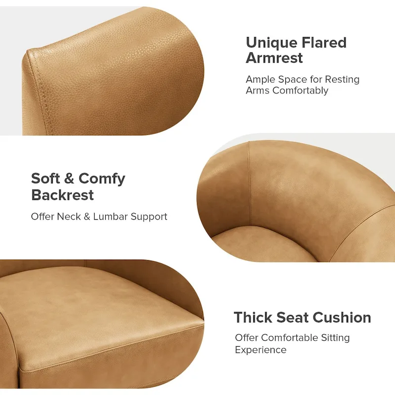 Althea Modern Genuine Leather Swivel Barrel Chair with Solid Wood Base By HULALA HOME