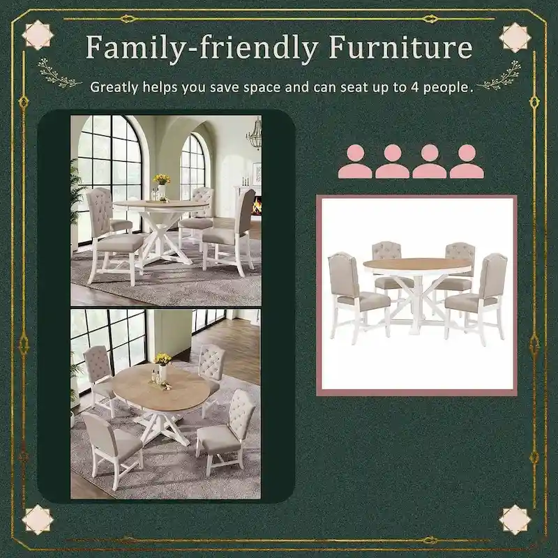 5-Piece Dining Set with Extandable Round Table