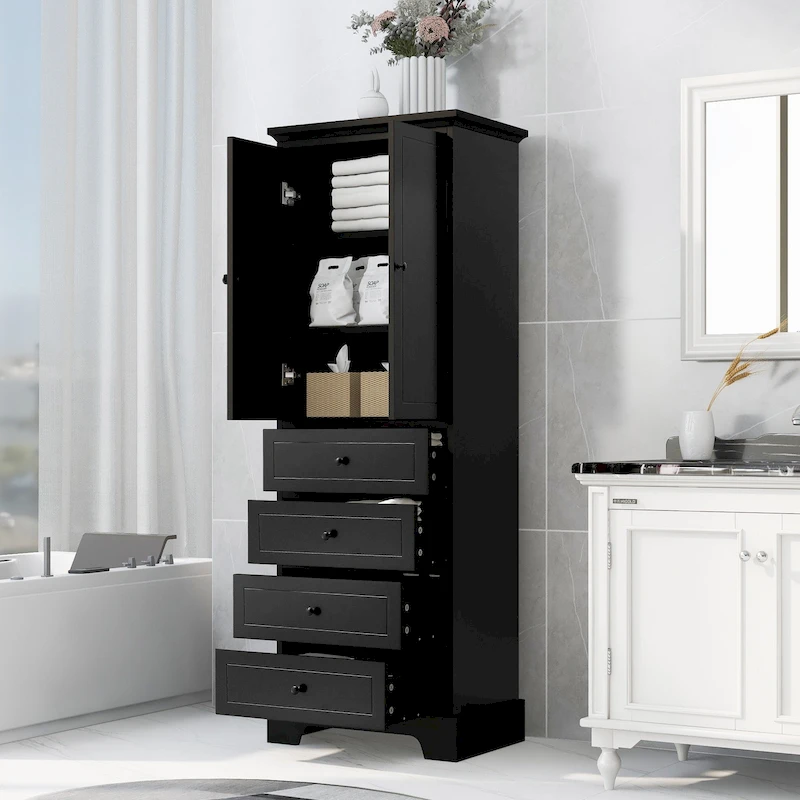 Modern Storage Cabinet with 2 Doors and 4 Drawers for Bathroom, Office