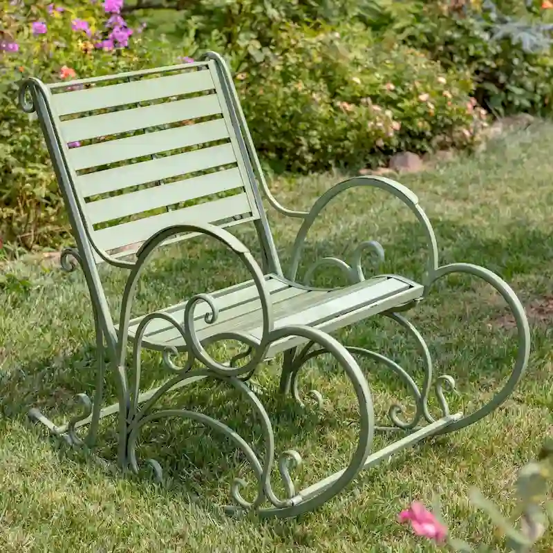 Monte Carlo 1968 Iron Rocking Arm Chair in Antique Green - 24.5 L x 42 W x 36.5 H