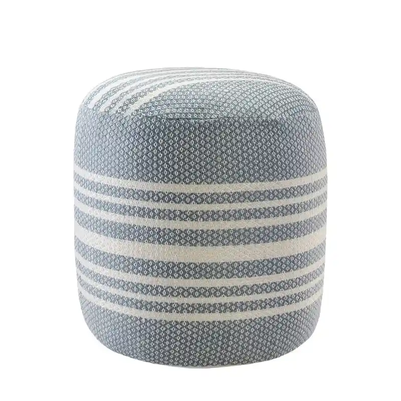 20 Blue and White Striped Round Pouf Ottoman