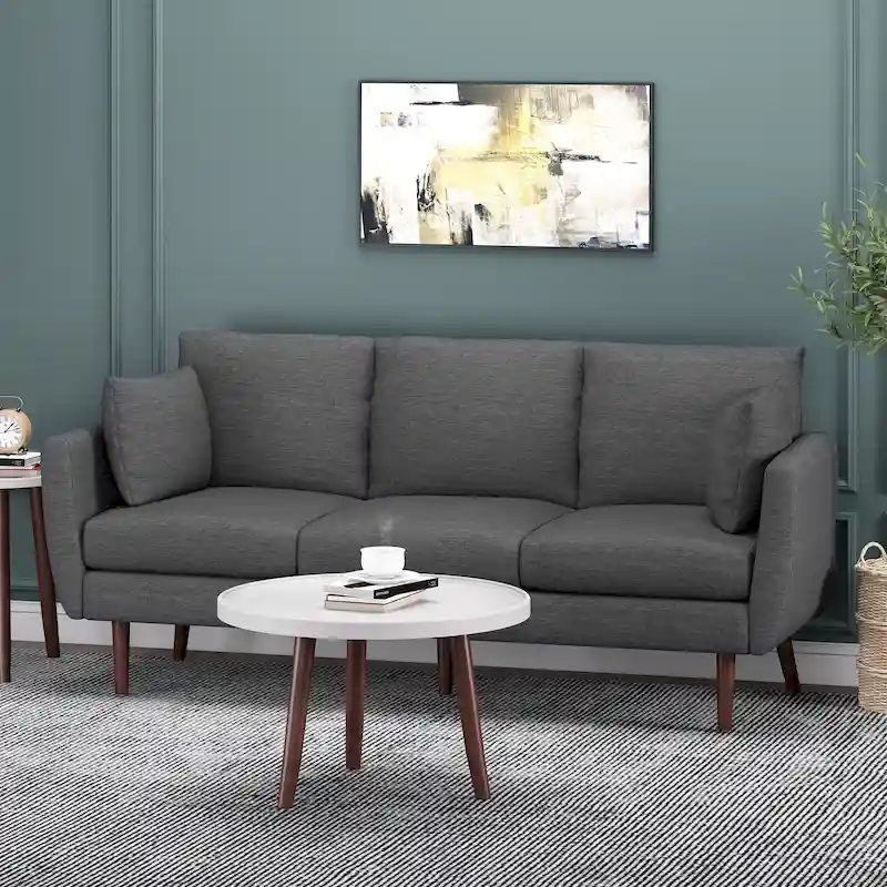 Modern 76.5 3-Seater Sofa with Birchwood Legs and Pillows