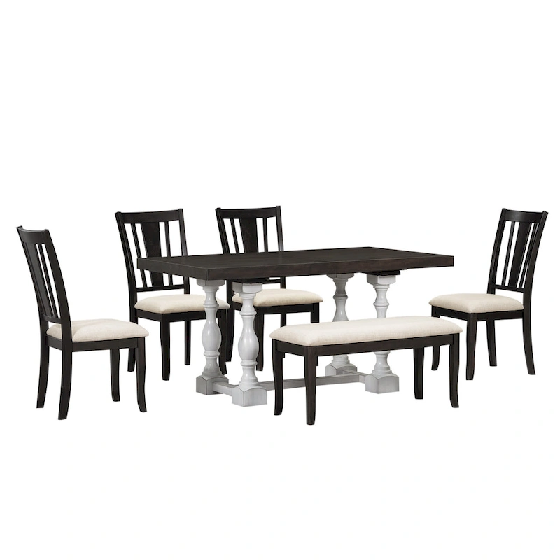 6-Piece Traditional Dining Set with Extendable Table & Chairs