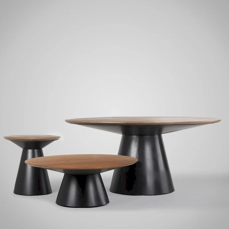 Round Coffee Table - Solid Mango Wood Top, Black Cast Iron Pedestal Base, 45 Diameter x 16H