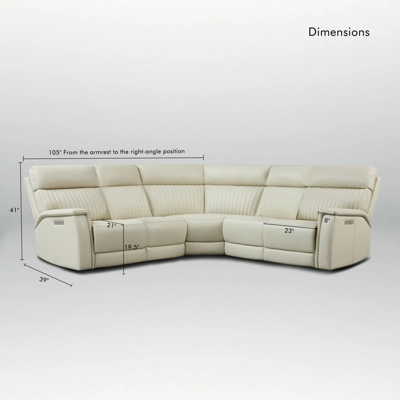 Genuine Leather Power Recliner Sectional with Power Ajustable Headrest and Lumbar, Zero Gravity, 2StationaryArmlesschairs