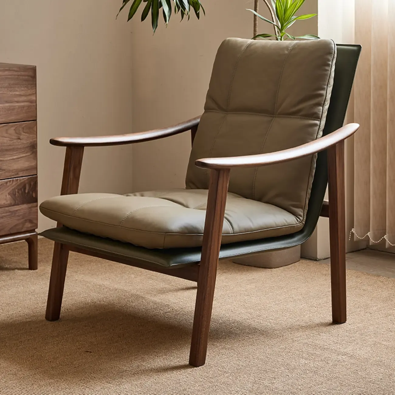 Scandinavian Green Genuine Leather Armchair