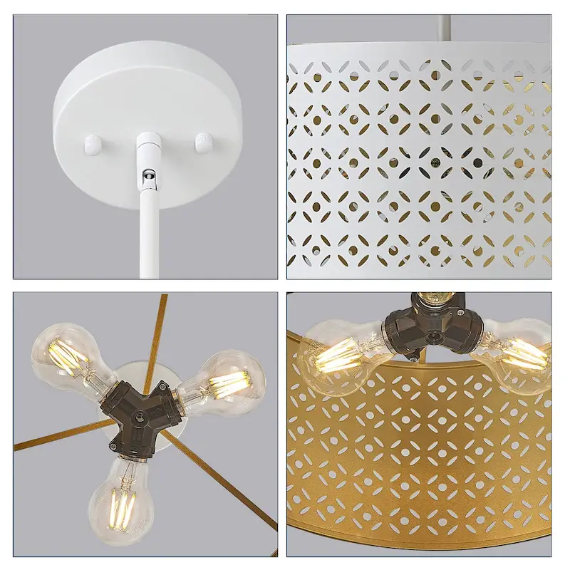 15 inch 3 light white and gold etch ceiling mount light