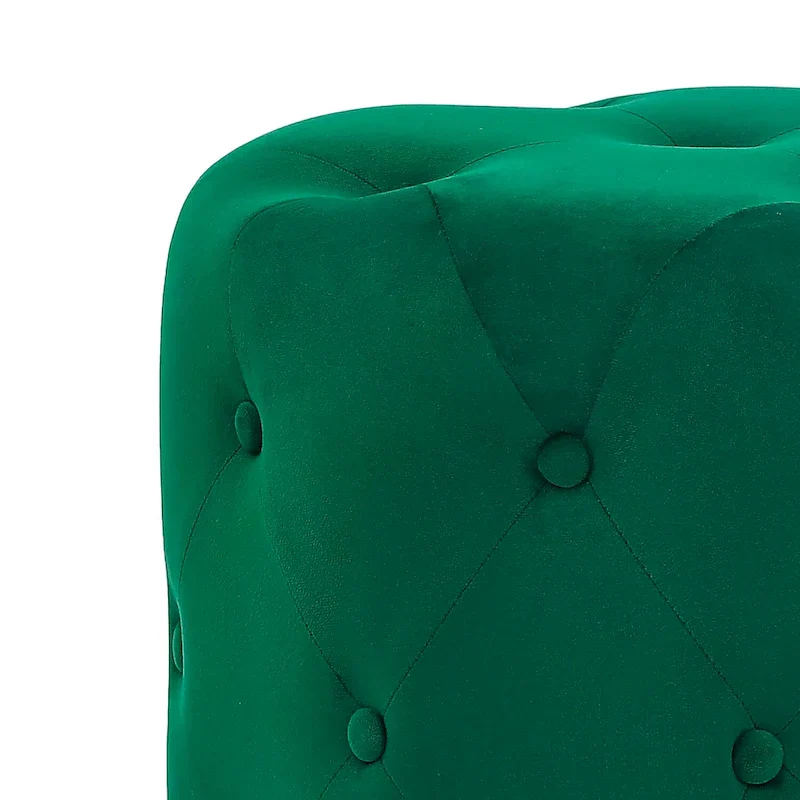 Adeco Round Velvet Ottoman Vanity Footrest Stool Gold Plating Base