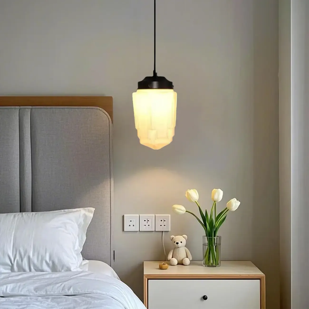 Modern Frosted Glass LED bedside pendant lamp in Hazelnut Tone