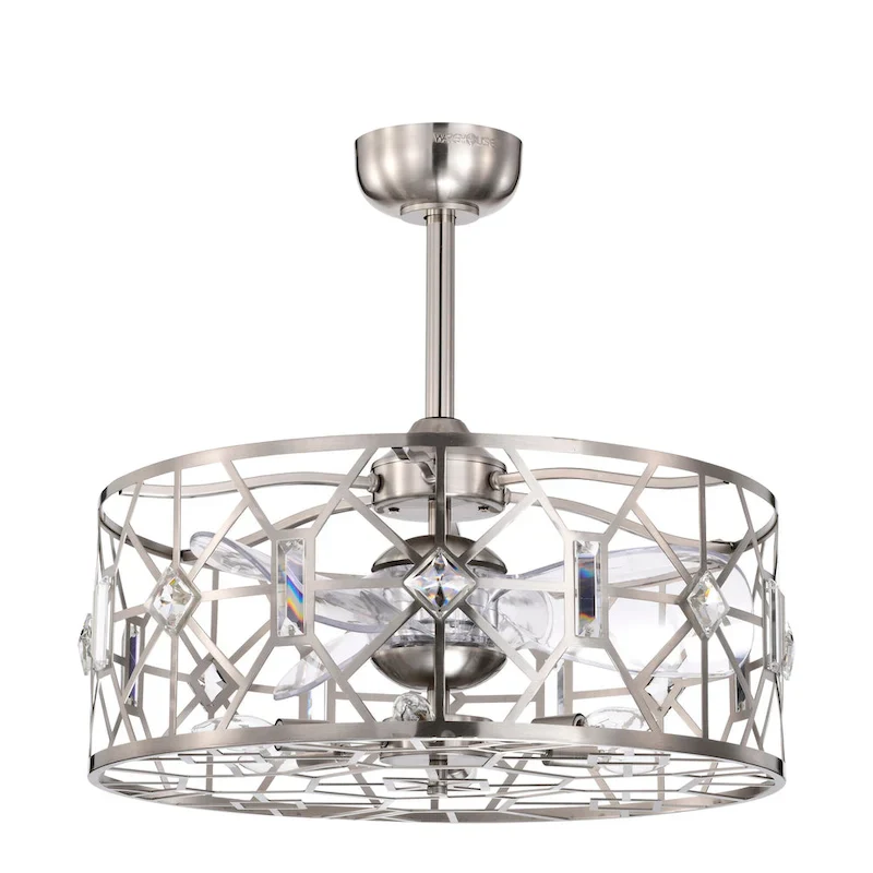 Gio 24 Ince Satin Nickel Finish Glam-Modern Style Crystal Lighted Ceiling Fandelier with Remote