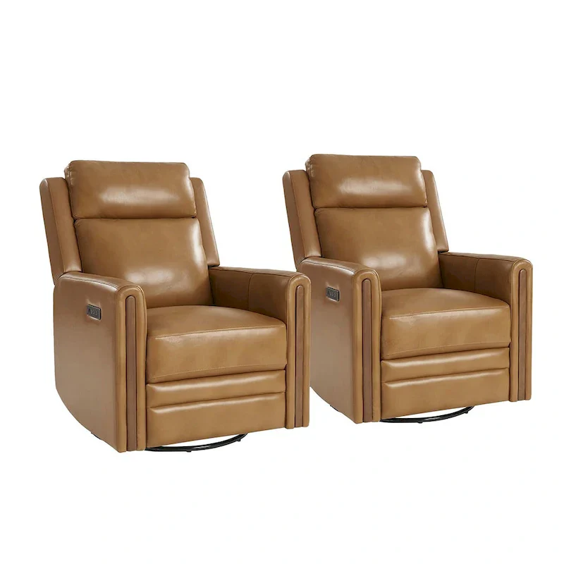 Jaime Modern Genuine Leather Power Rocking Swivel Recliner with Adjustable Headrest and Footrest Set of 2 by HULALA HOME